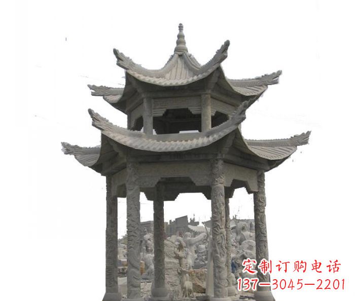 常州双层仿古石雕凉亭 (2)