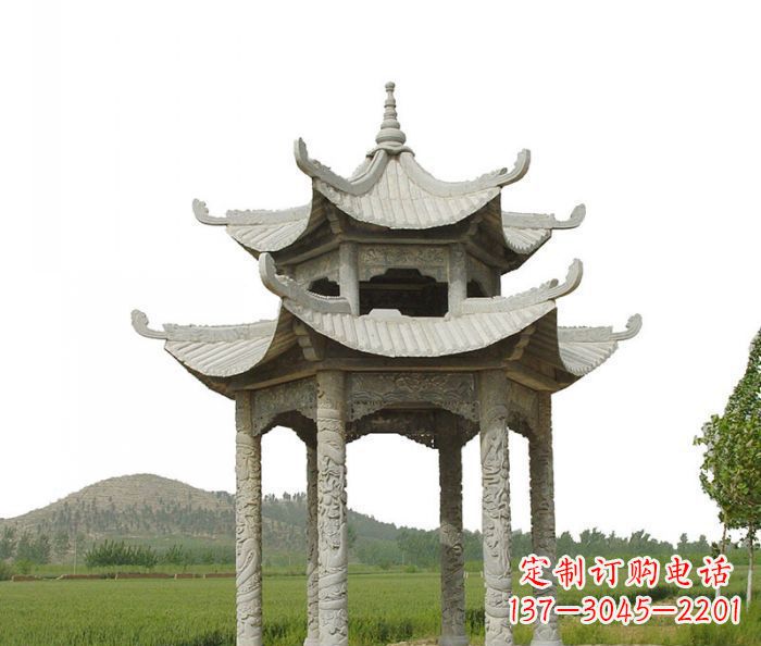 常州双层仿古石雕凉亭