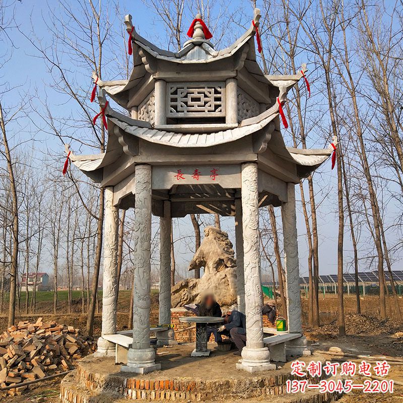 常州双层六角石凉亭