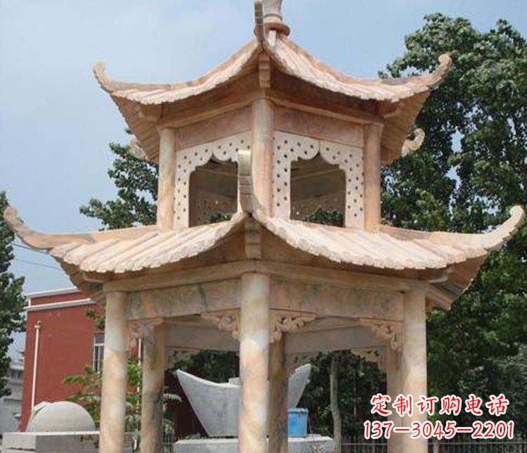 常州双层晚霞红凉亭石雕