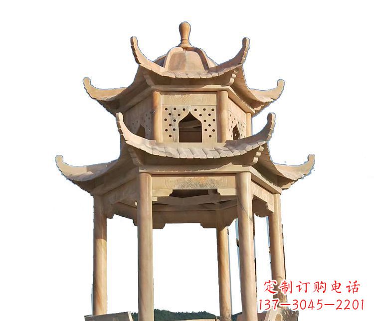 常州双层晚霞红凉亭石雕 (2)
