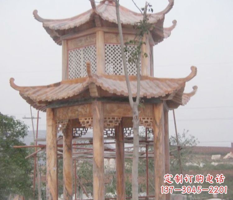 常州双层晚霞红石凉亭石雕 (2)