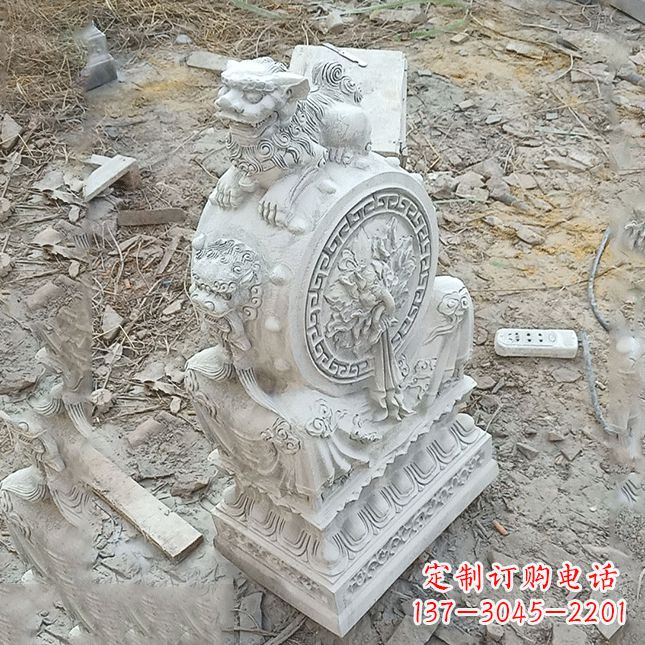 常州双龙石雕门墩汉白玉狮子头