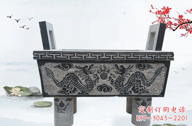 常州双龙戏珠浮雕石香炉