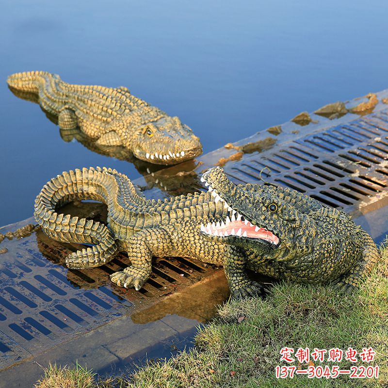 常州水塘动物摆件玻璃钢仿真鳄鱼