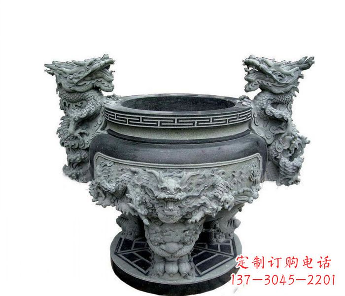常州寺庙景观龙头水缸石雕 (2)