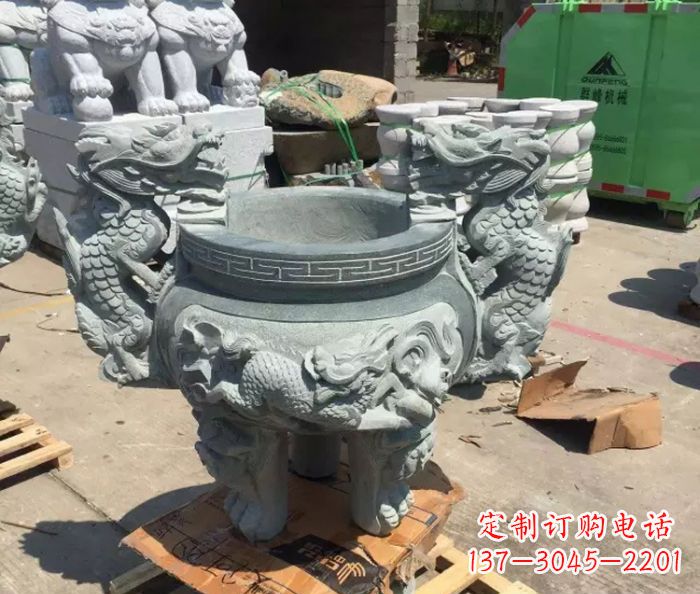常州寺庙景观青石龙头香炉石雕 (2)