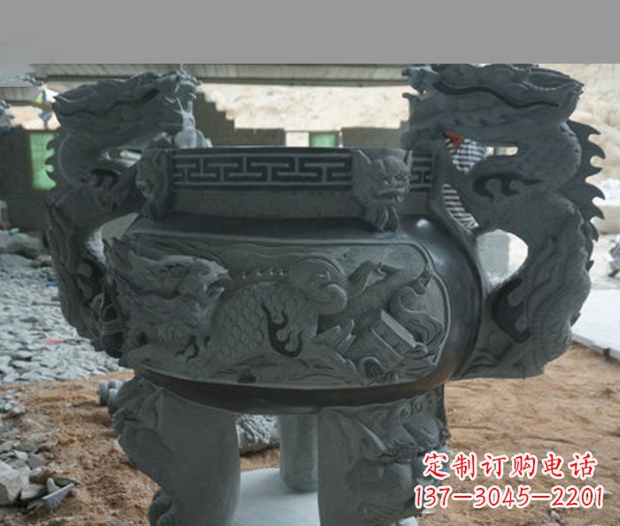 常州寺庙景观青石龙头香炉石雕