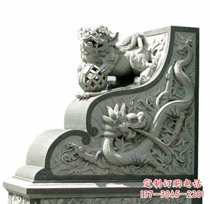 常州寺庙景观玩绣球狮子石雕门墩