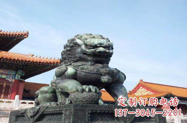 常州寺庙门口狮子铜雕
