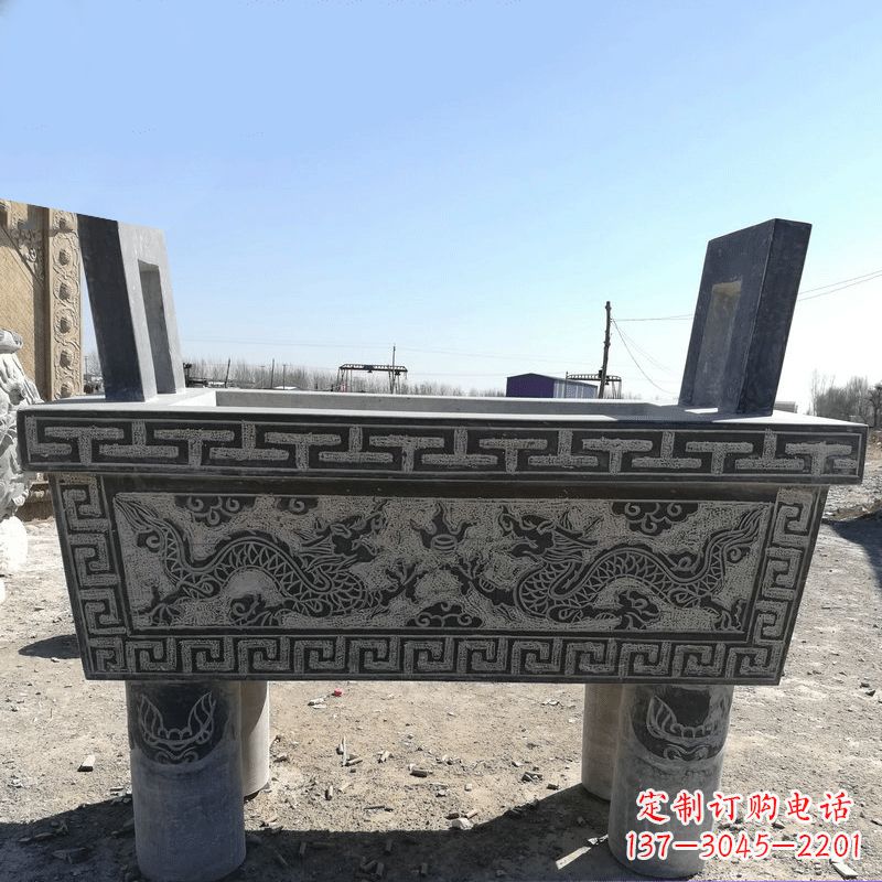 常州寺庙墓地祭祀四足方鼎,青石仿古石雕香炉
