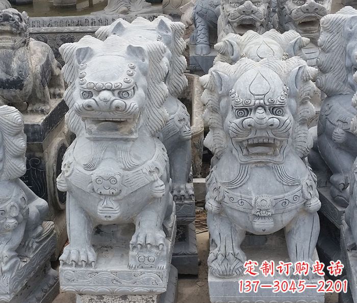 常州寺庙青石狮子石雕