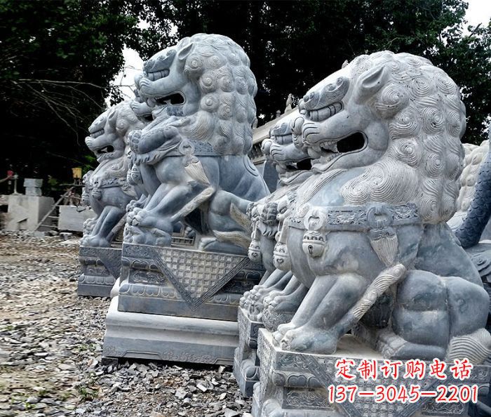 常州寺庙青石狮子石雕 (2)