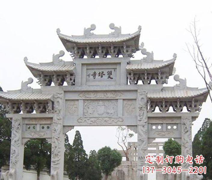 常州寺庙三门牌坊石雕 (2)