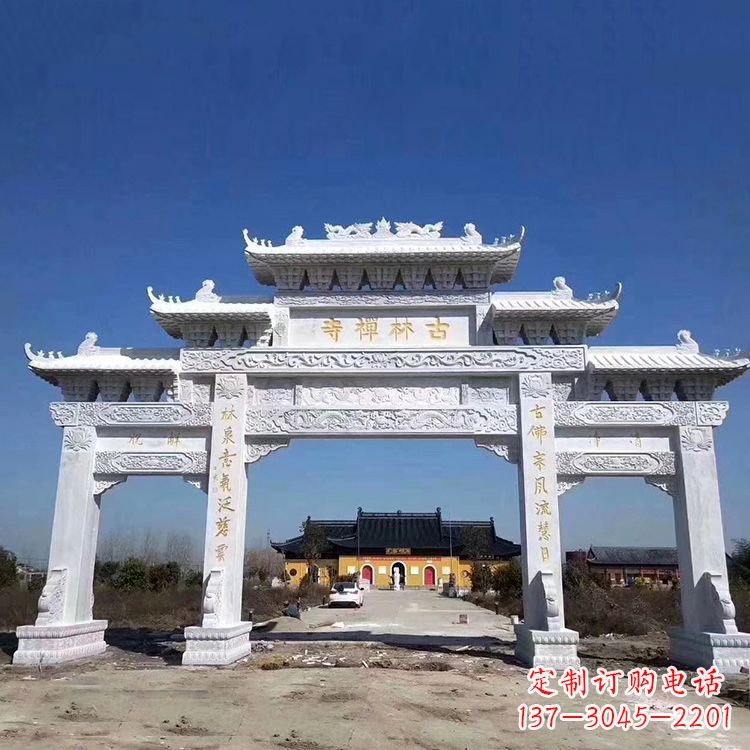 常州寺院大门汉白玉石雕牌楼