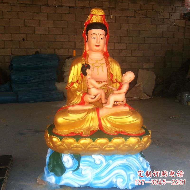 常州送子观音彩绘漆金雕塑