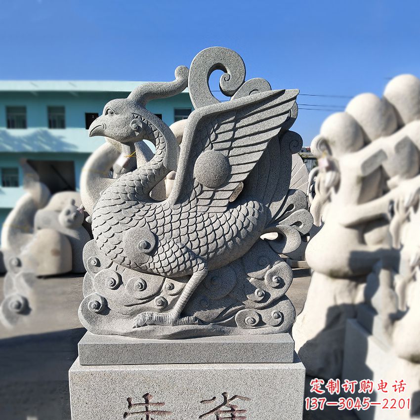 常州天之四灵之朱雀神鸟砂岩石雕塑