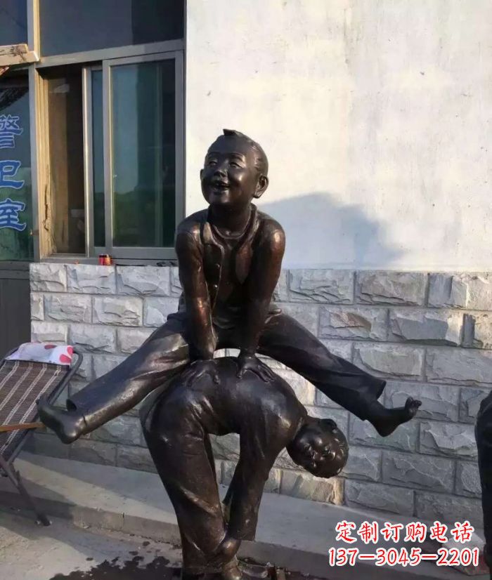 常州跳马儿童铜雕 (2)