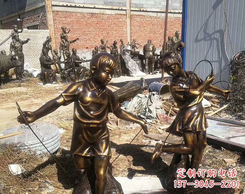 常州跳绳的儿童铜雕