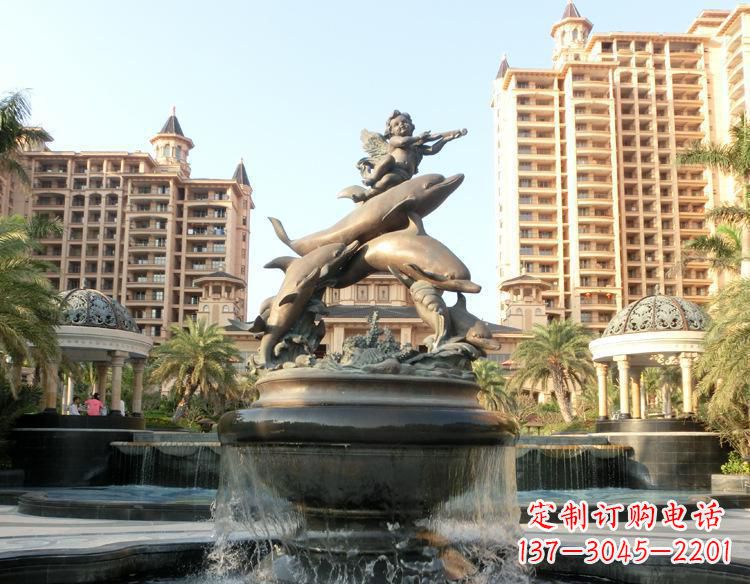 常州跳跃的海豚和小天使喷泉铜雕