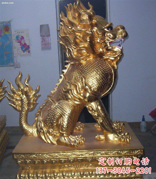 常州贴金麒麟招财神兽铜雕