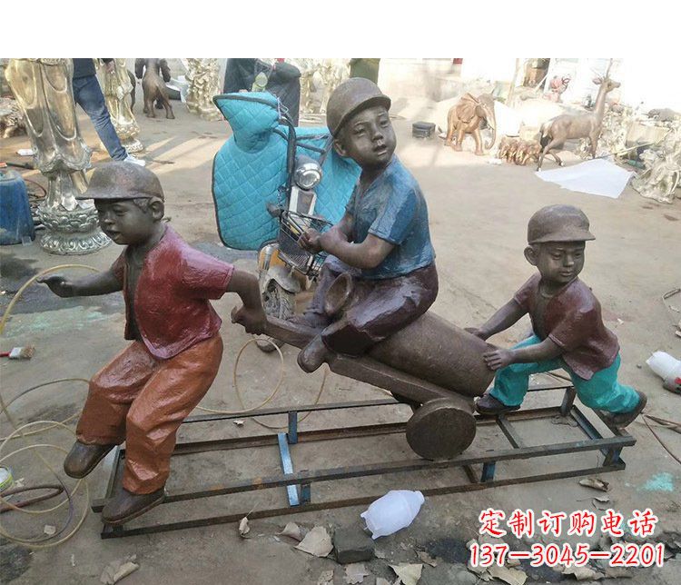 常州铜雕彩绘庭院玩耍儿童雕塑