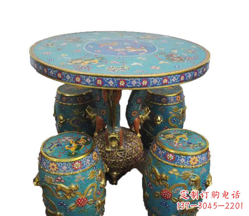 常州铜雕彩绘小象圆桌景观摆件