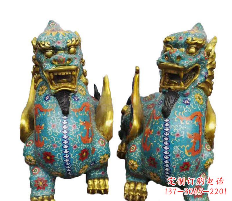 常州铜雕彩绘镇宅麒麟雕塑摆件