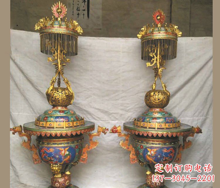 常州铜雕彩绘香炉景观摆件