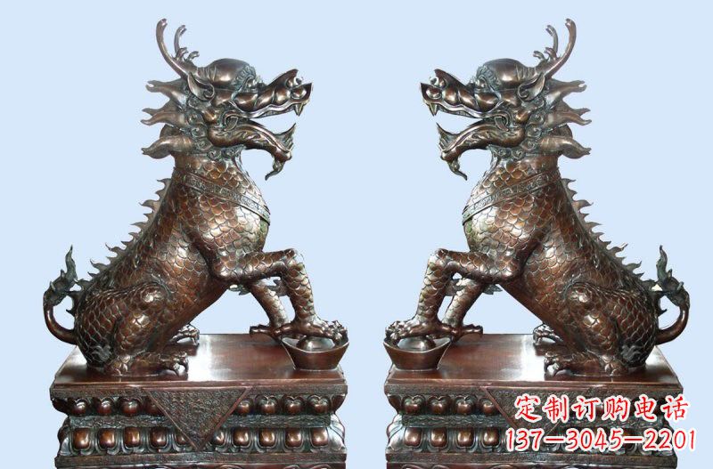 常州铜雕踩元宝招财麒麟