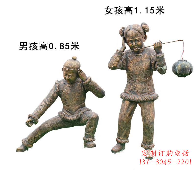 常州铜雕放鞭炮的儿童童趣雕塑
