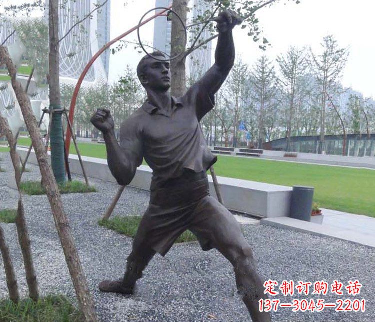 常州铜雕户外公园打羽毛球运动人物摆件