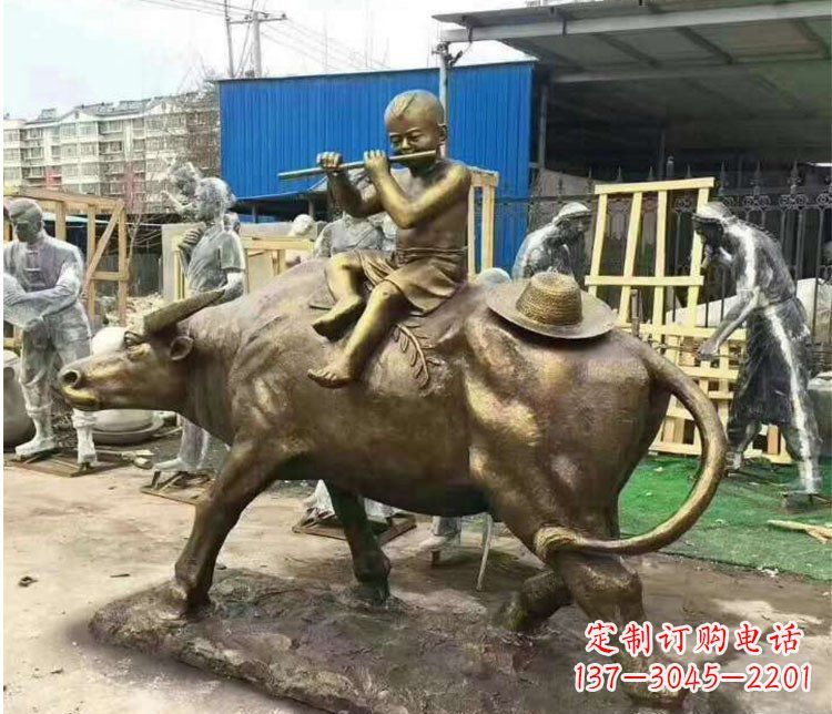 常州铜雕户外牧童骑牛雕塑摆件