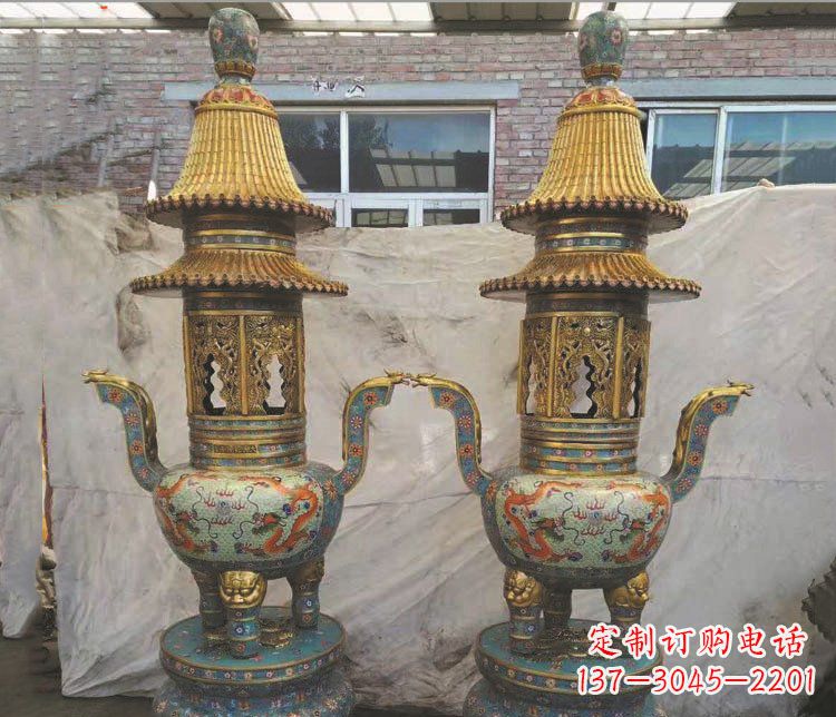 常州铜雕景泰蓝香炉雕塑摆件