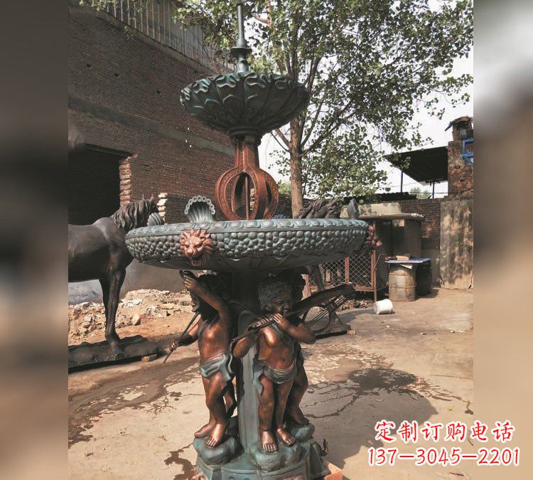常州铜雕双层西方儿童喷泉