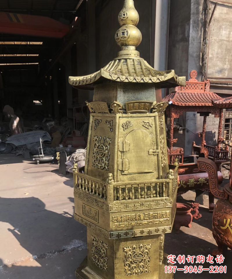 常州铜雕香炉塔寺庙摆件