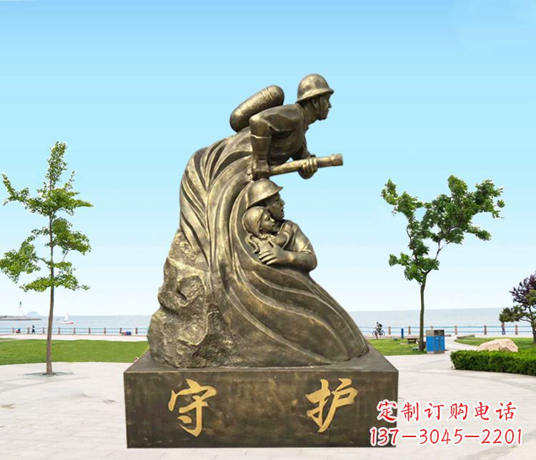 常州铜雕消防员守护雕塑