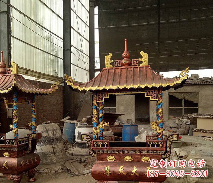 常州铜雕小型寺庙香炉摆件