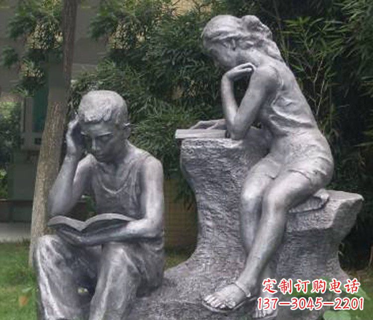常州铜雕校园读书学生摆件