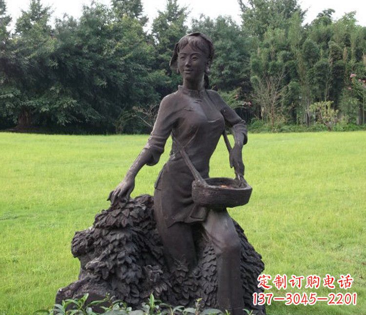 常州铜雕园林采茶女孩人物雕塑