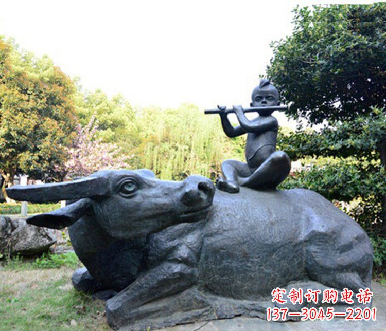 常州铜雕园林牧童骑牛景观摆件