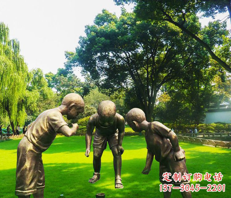 常州铜雕园林玩陀螺儿童雕塑