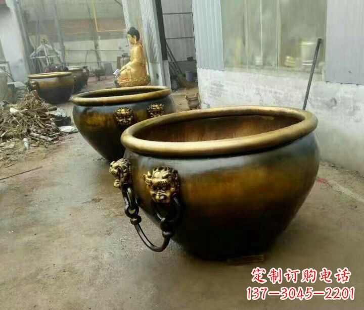 常州铜雕圆形荷花水缸雕塑 (2)