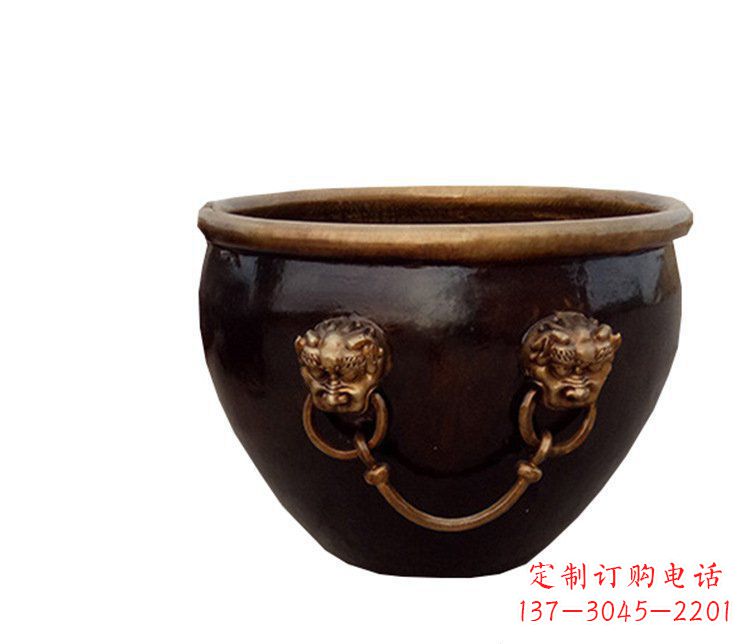 常州铜雕圆形荷花水缸雕塑 (4)