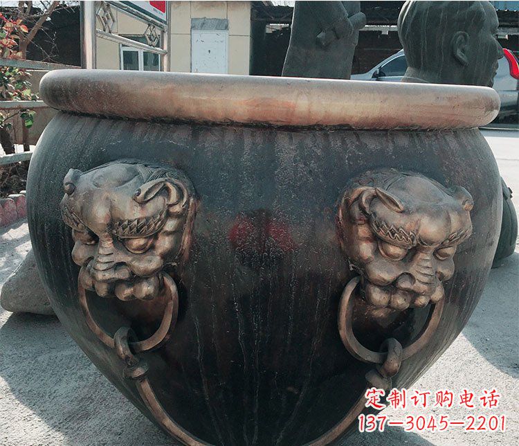 常州铜雕圆形荷花水缸雕塑 (6)
