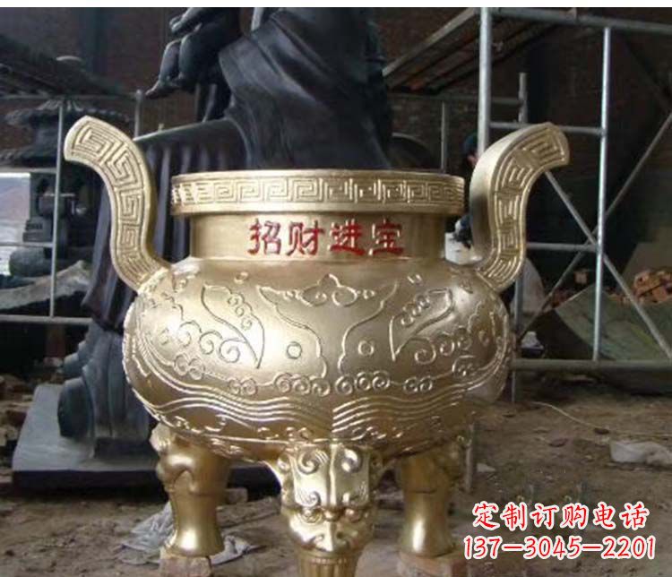 常州铜雕招财进宝圆形香炉