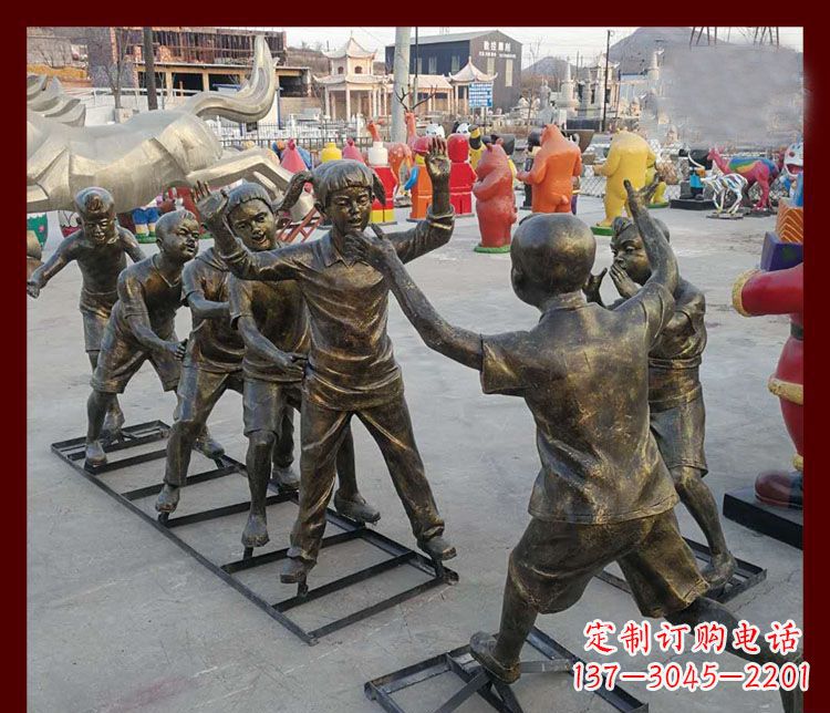 常州玩老鹰捉小鸡的儿童铜雕