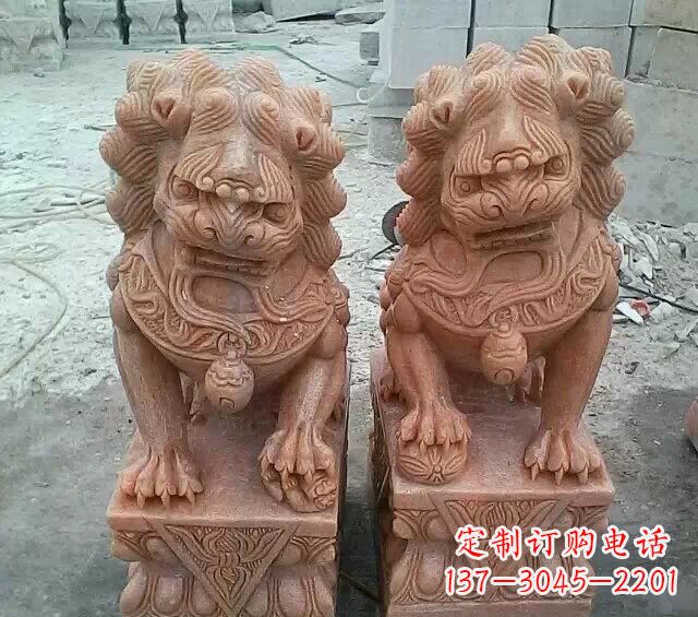 常州晚霞红传统狮子石雕