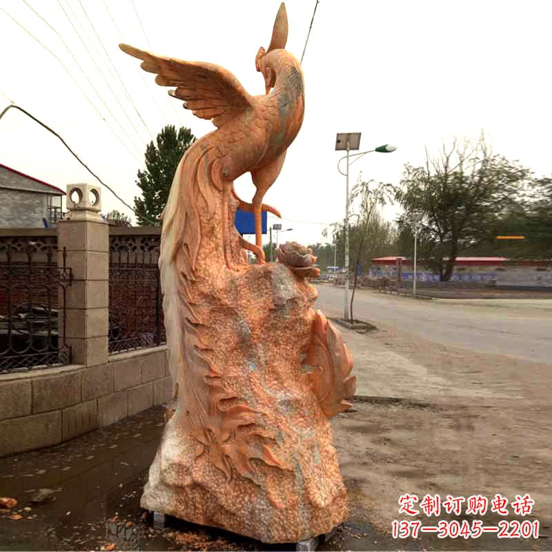 常州晚霞红大理石瑞鸟凤凰雕塑
