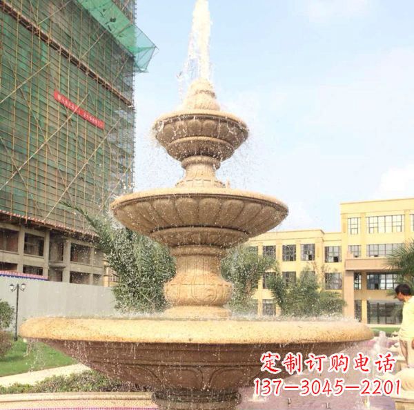 常州晚霞红大型多层喷泉石雕
